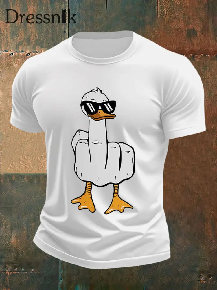Herren Lustiges Mittelfinger-Offensiv-unhöfliches Enten-Print-Kurzarm-T-Shirt Weiß / S