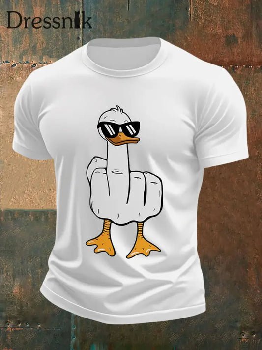Herren Lustiges Mittelfinger-Offensiv-unhöfliches Enten-Print-Kurzarm-T-Shirt Weiß / S