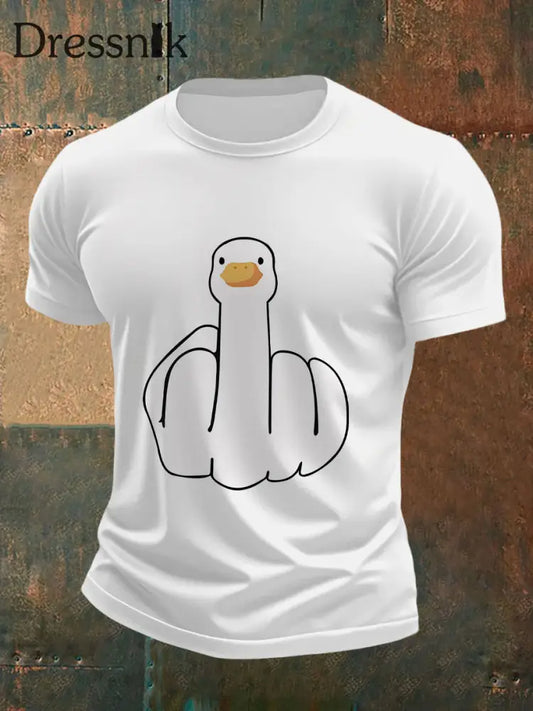 Herren Lustiges Mittelfinger-Offensiv-unhöfliches Enten-Print-Kurzarm-T-Shirt Weiß / S