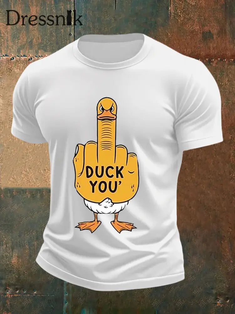 Herren Lustiges Mittelfinger-Offensiv-unhöfliches Enten-Print-Kurzarm-T-Shirt Weiß / S