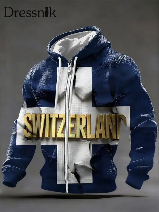 Herren Luxe Gold Swiss Cross & Textur Jacke mit Reiß verschluss mehrfarbig / S