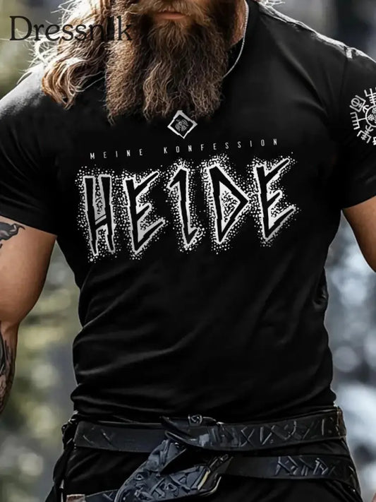 Herren-Meine-Konfession: Heide! Kurzarm T-Shirt Schwarz / S
