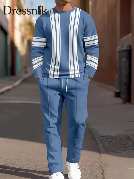 Herren Minimalist isch Vintage Gestreifter Lässiger Alltags anzug blau / S