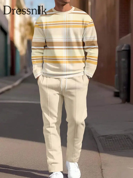 Herren Minimalist isch Vintage Gestreifter Lässiger Alltags anzug Khaki / S
