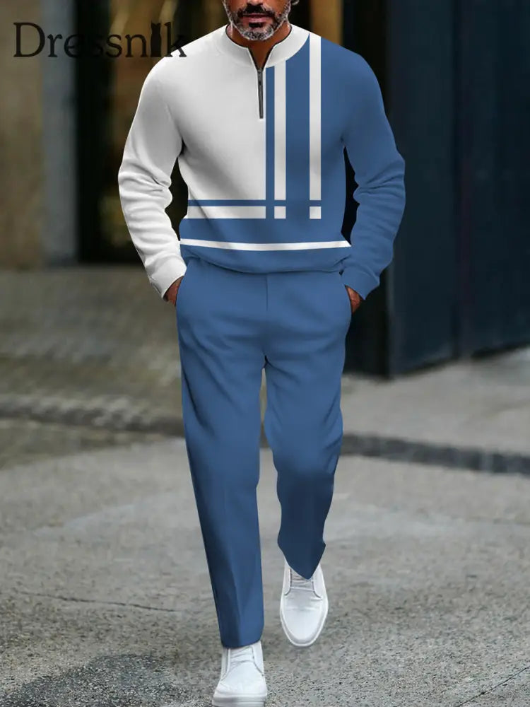 Herren Minimalist ische Eleganz Casual Business Polo Daily Set blau / S