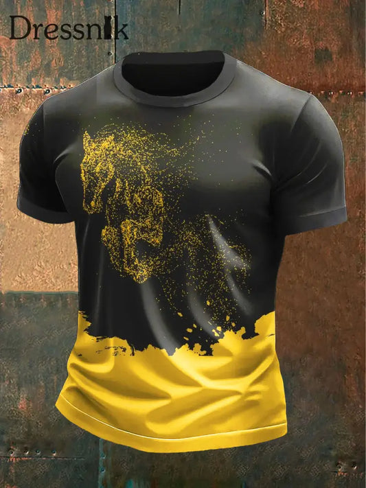Herren Minimalist isches Pferd Print Schwarz Casual T-Shirt Schwarz / S