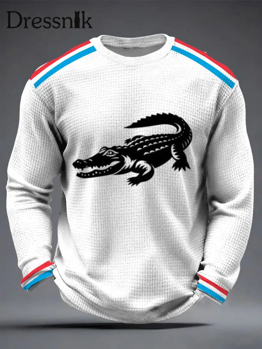 Herren minimalist isches schwarzes Krokodil Luxemburg Farbe gestreiftes T-Shirt mehrfarbig / S