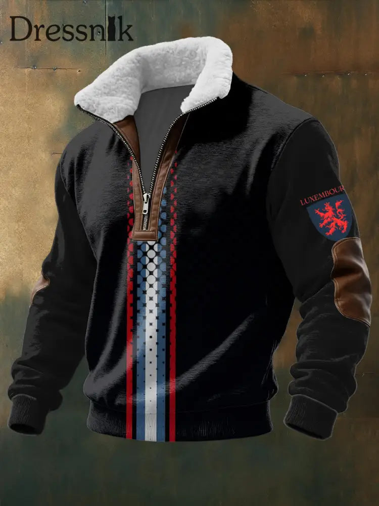Herren Modern gestreift Luxemburg Lion Sherpa Hoodie mehrfarbig / S