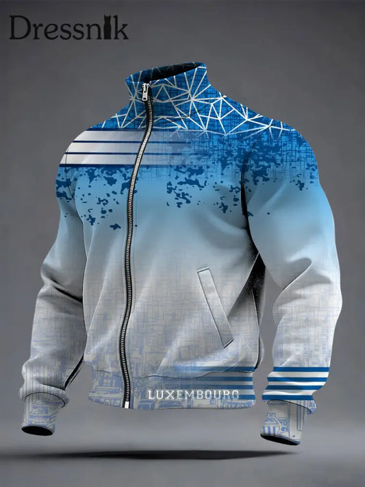 Herren Moderne Blau-Grau Gemusterte Luxemburg Jacke mehrfarbig / S