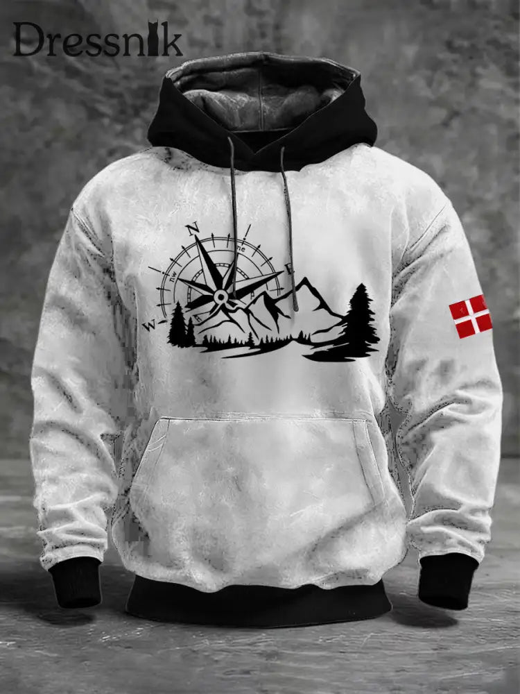 Herren-Monochrom-Kompass-Landschafts-Hoodie für Dänemark mehrfarbig / S