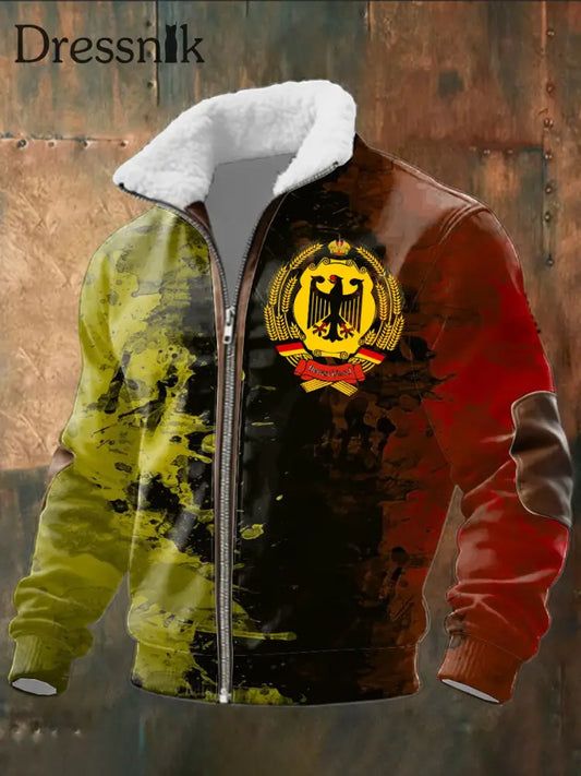 Herren Multi color Deutschland Adler Emblem Print Sherpa-Gelinierte Zip Jacke mehrfarbig / S