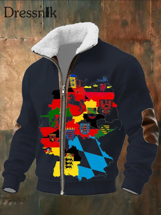 Herren Navy Deutschland Staaten & Wappen Print Sherpa-Gelinierte Zip Jacke mehrfarbig / S