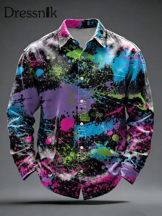 Herren-Neon-Splash-Farbe-Splatter-Button-Down-Shirt mehrfarbig / S