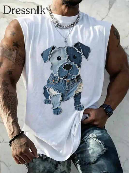 Herren niedliches Hunde muster Patchwork Art Tank Top Weiß / S