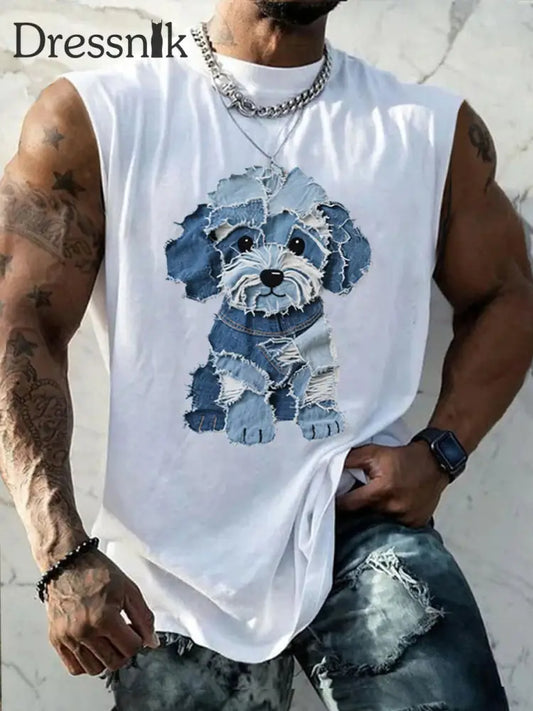 Herren niedliches Hunde muster Patchwork Art Tank Top Weiß / S
