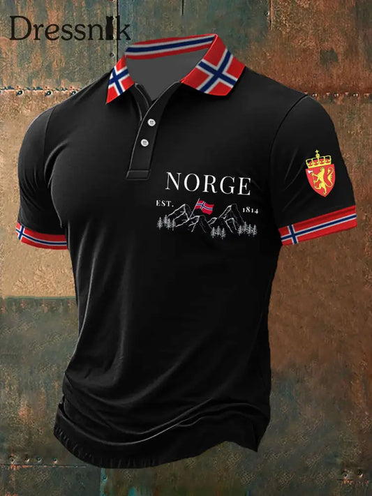 Herren Norwegen Bedrucktes Polo-Shirt Schwarz / S
