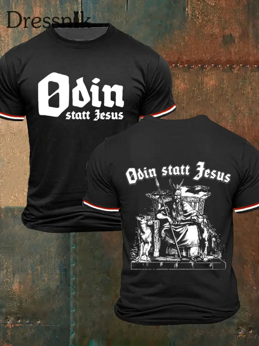 Herren Odin Statt Jesus bedrucktes Kurzarm-T-Shirt Schwarz / S