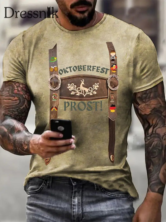 Herren Oktoberfest bedrucktes Kurzarm-T-Shirt Khaki / S