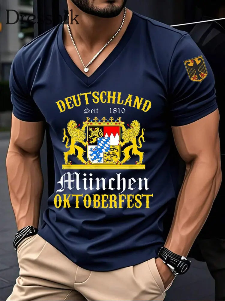 Herren Oktoberfest Deutschland Deutsches Bier gedruckt Kurzarm T-Shirt Marineblau / S
