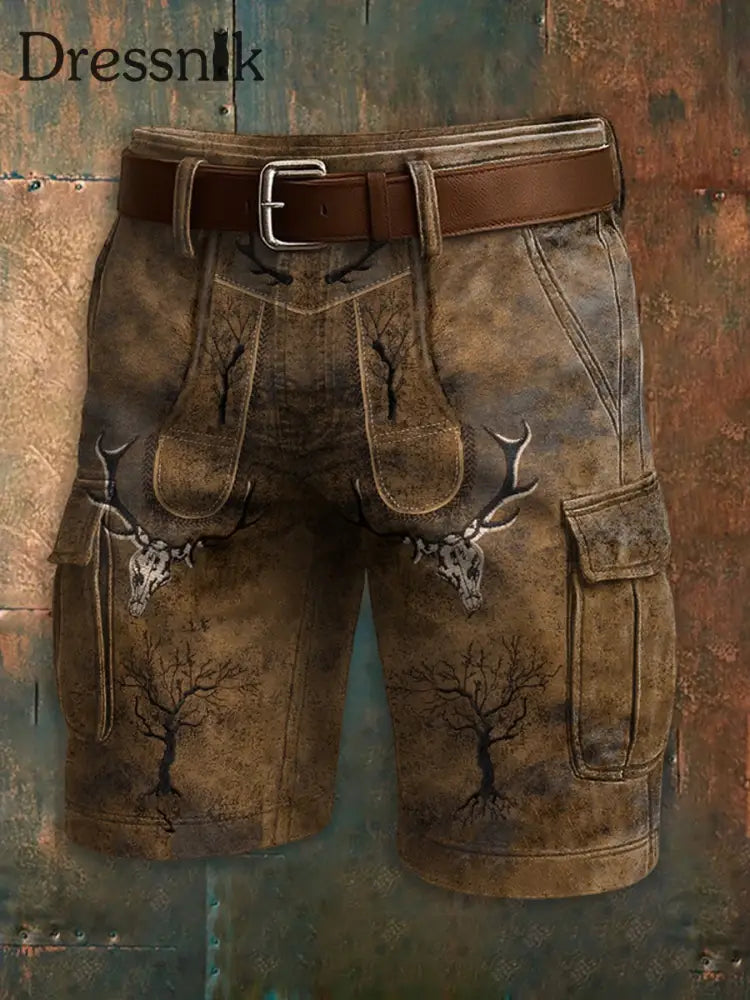 Herren Oktoberfest Hirschhosen Konstnärliga tryckt textur Pocket Freizeit Cargo Shorts als bild / S