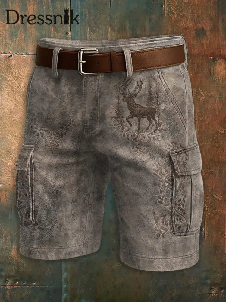 Herren Oktoberfest Hirschhosen Konstnärliga tryckt textur Pocket Freizeit Cargo Shorts als bild / S