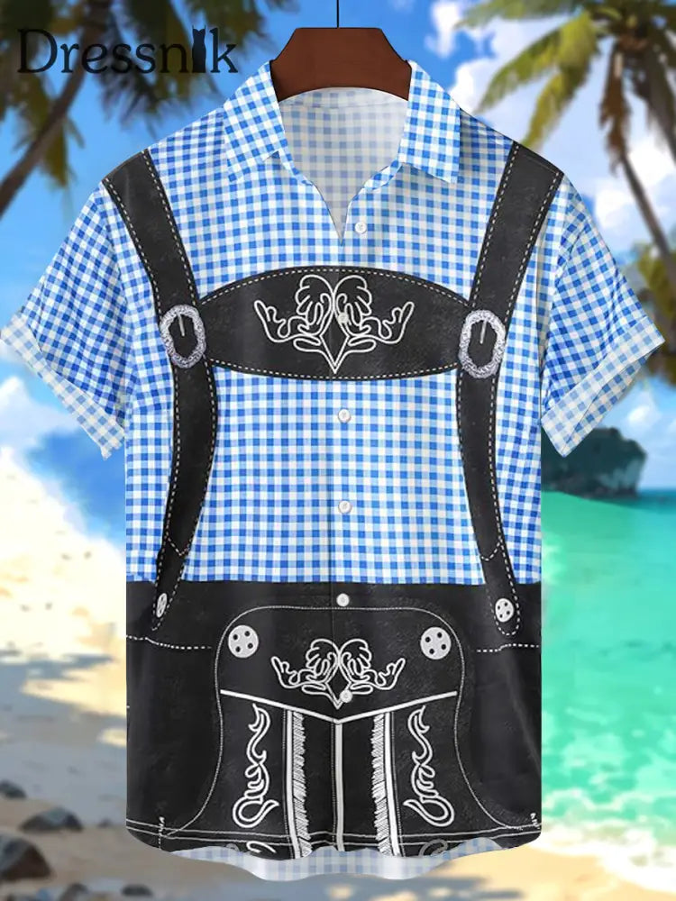 Herren Oktoberfest Lässiges Kurzarm-Strand hemd blau / S