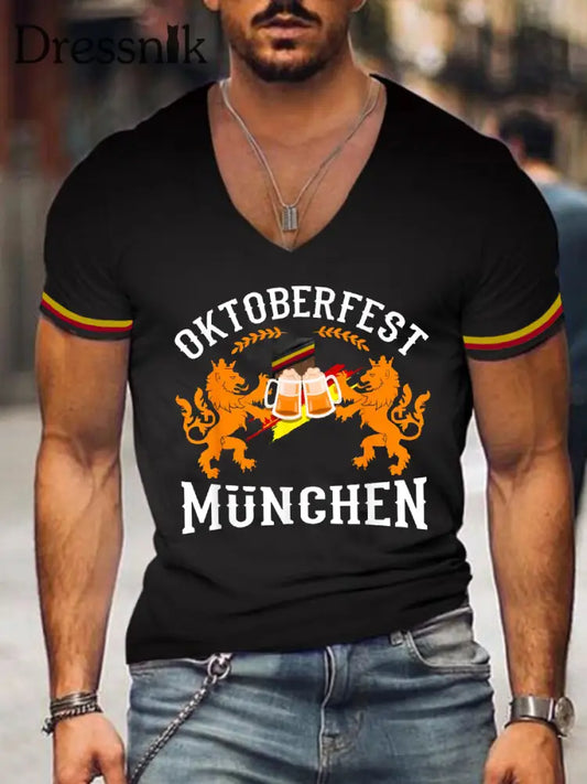 Herren Oktoberfest München Bier Kurzarm T-Shirt Schwarz / S