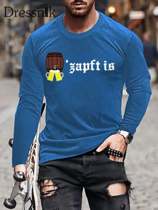 Herren Oktoberfest O’zapft ist Langarm T-Shirt gedruckt blau / S