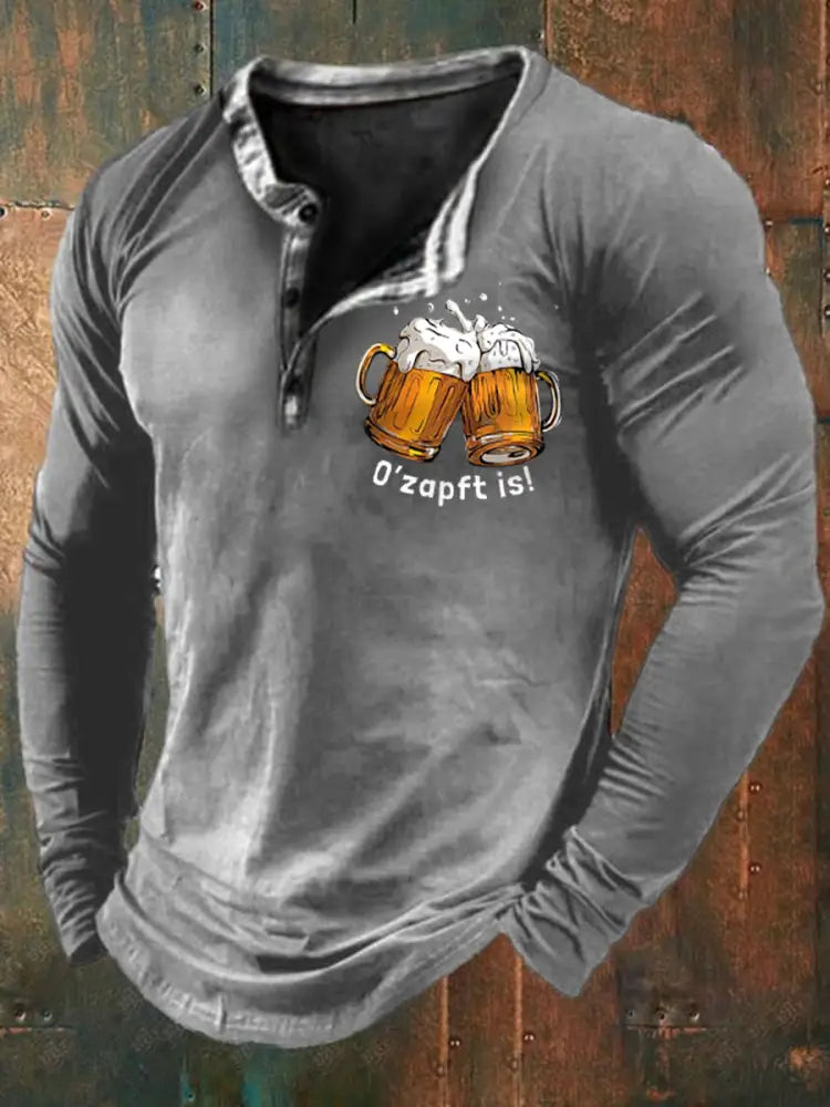 Herren Oktoberfest O’zapft ist Langarm T-Shirt gedruckt Grau / S