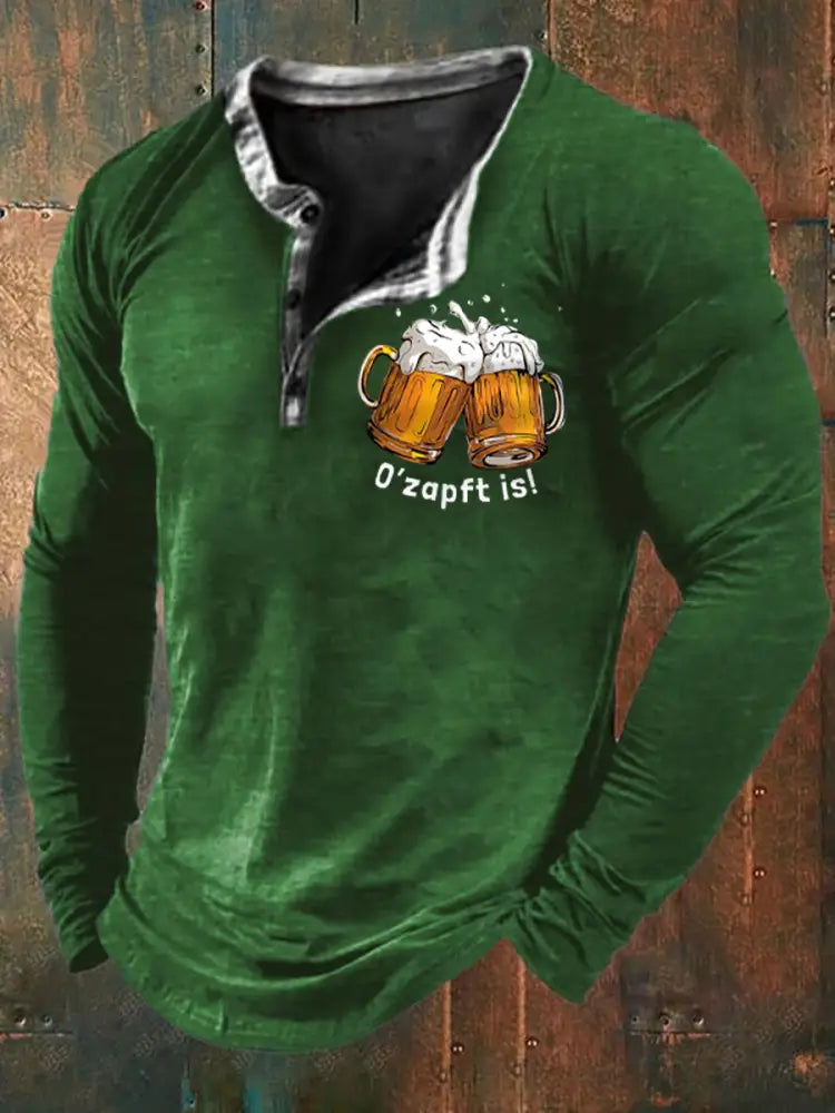 Herren Oktoberfest O’zapft ist Langarm T-Shirt gedruckt Grün / S