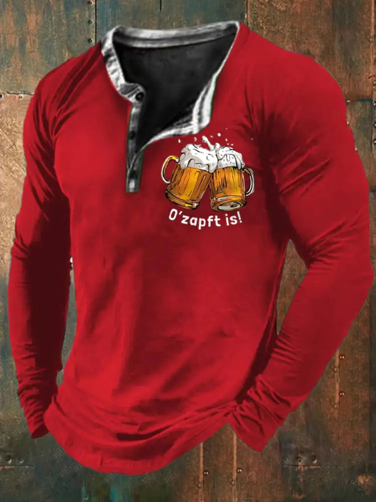 Herren Oktoberfest O’zapft ist Langarm T-Shirt gedruckt Rot / S