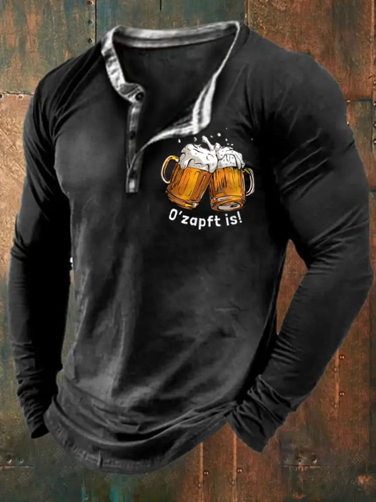 Herren Oktoberfest O’zapft ist Langarm T-Shirt gedruckt Schwarz / S