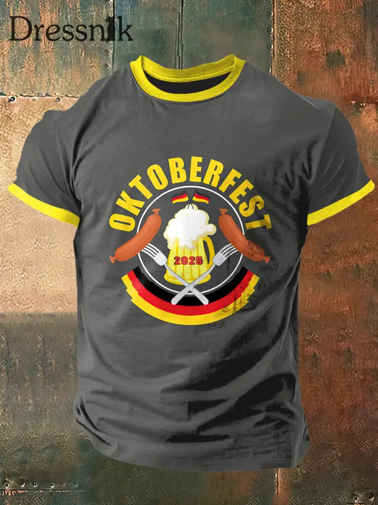 Herren Oktoberfest Print Vintage Mode Kurzarm T-Shirt Grau / S