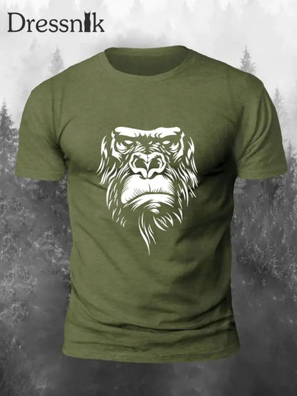 Herren Orang-Utan Print Casual T-Shirt Armee grün / S