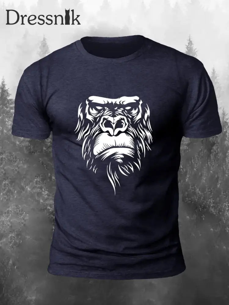 Herren Orang-Utan Print Casual T-Shirt Marineblau / S