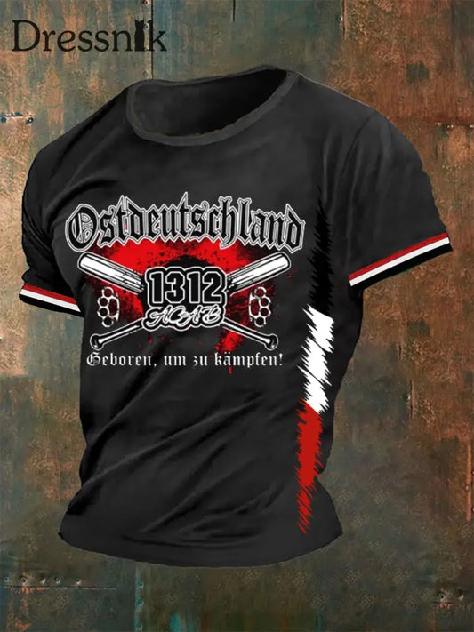 Herren Ostdeutschland - 1312 bedrucktes Kurzarm-T-Shirt Schwarz / S