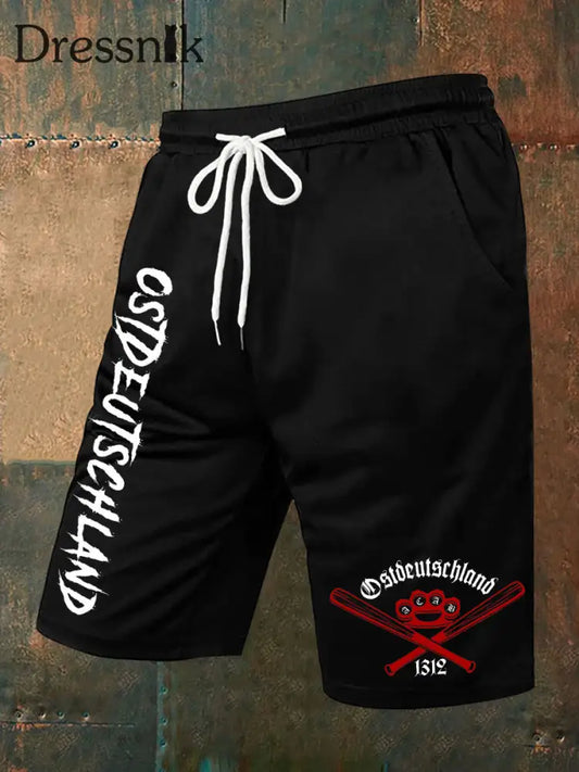 Herren-Ostdeutschland-Print-Freizeit shorts Schwarz / S