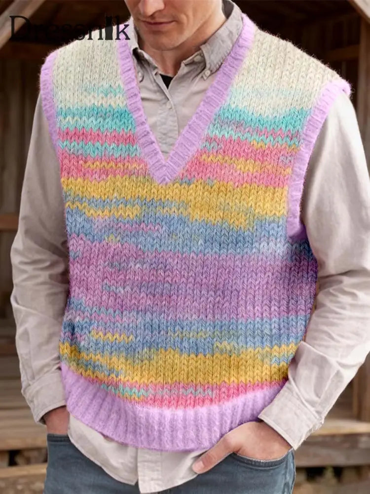 Herren Pastell farbe Gemütliches Strick-Tanktop mit V-Ausschnitt als bild / S