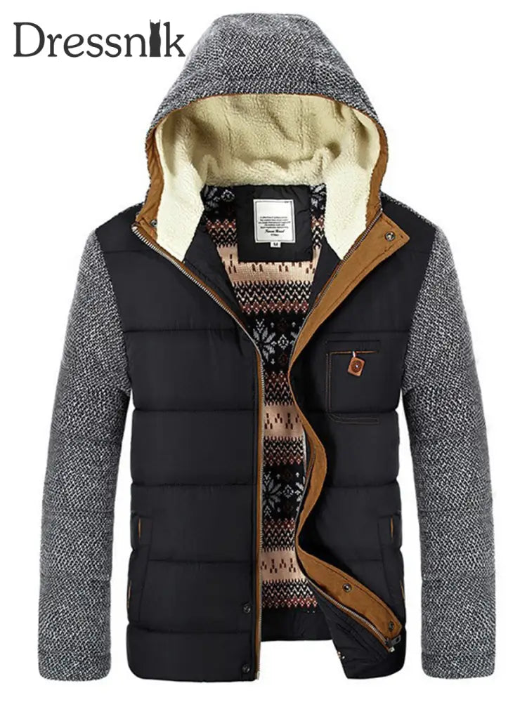 Herren Patchwork Winter Baumwolle Reiß Verschluss Gepolstert Kapuzen Mode Dicke Jacke Mantel