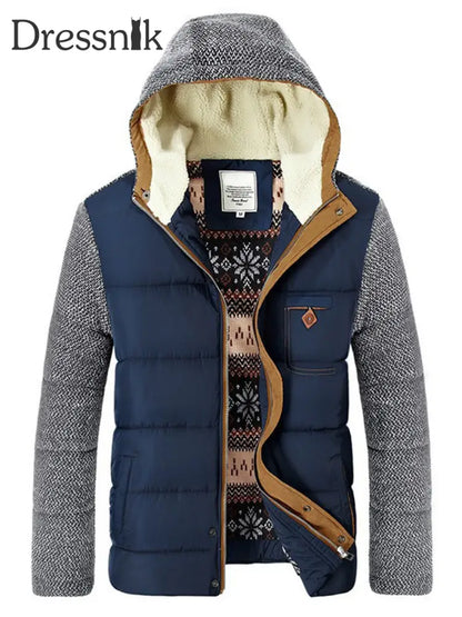 Herren Patchwork Winter Baumwolle Reiß Verschluss Gepolstert Kapuzen Mode Dicke Jacke Mantel