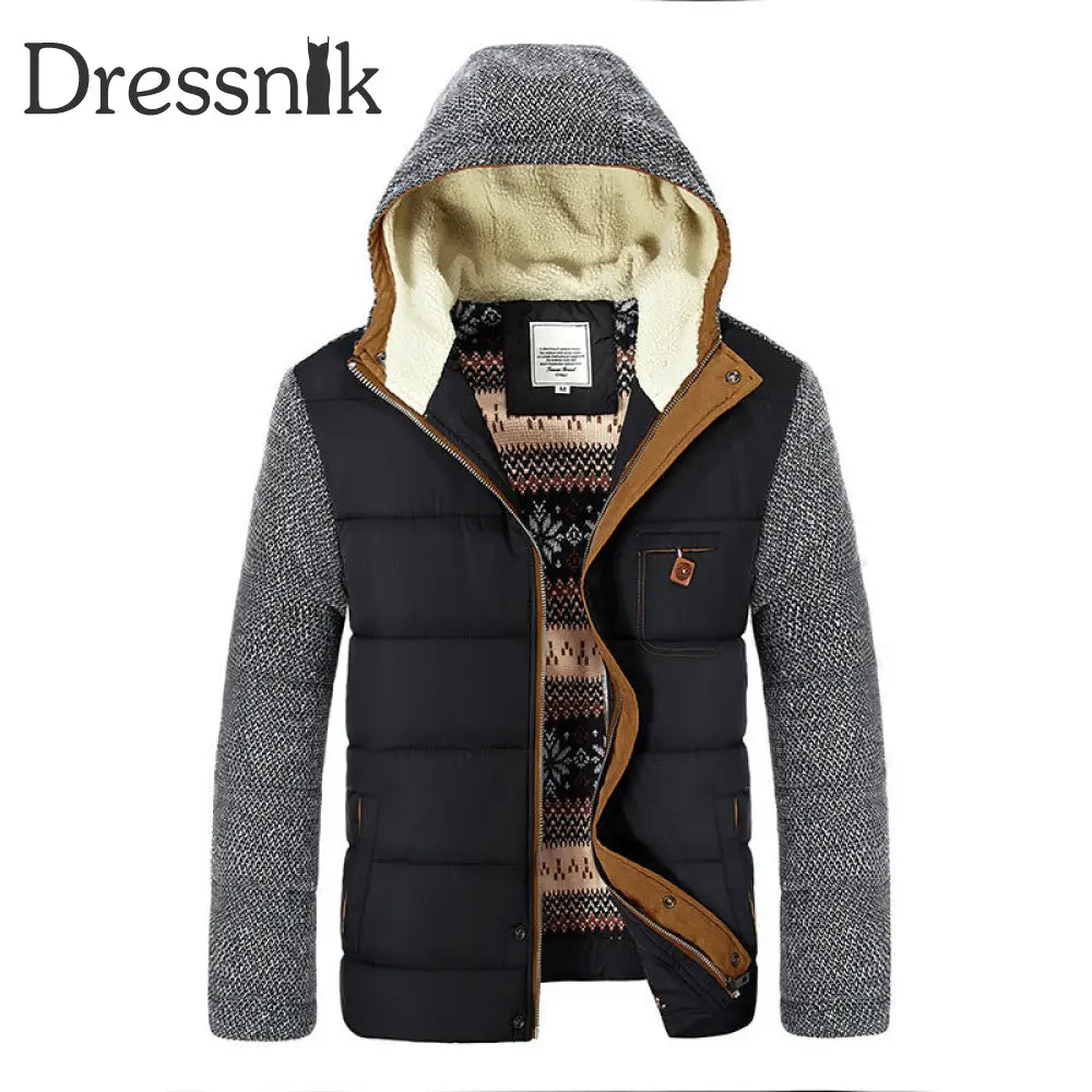 Herren Patchwork Winter Baumwolle Reiß Verschluss Gepolstert Kapuzen Mode Dicke Jacke Mantel