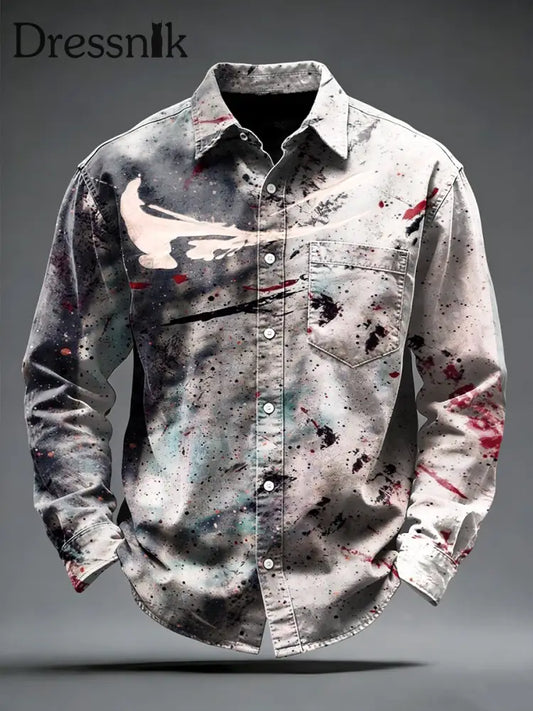 Herren Pigment-gefärbtes Graffiti-Print Minimalist Freizeit hemd Off-White / S