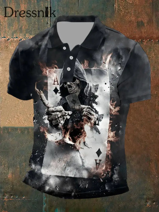 Herren Poker Schädel Casual Top Schwarz / S