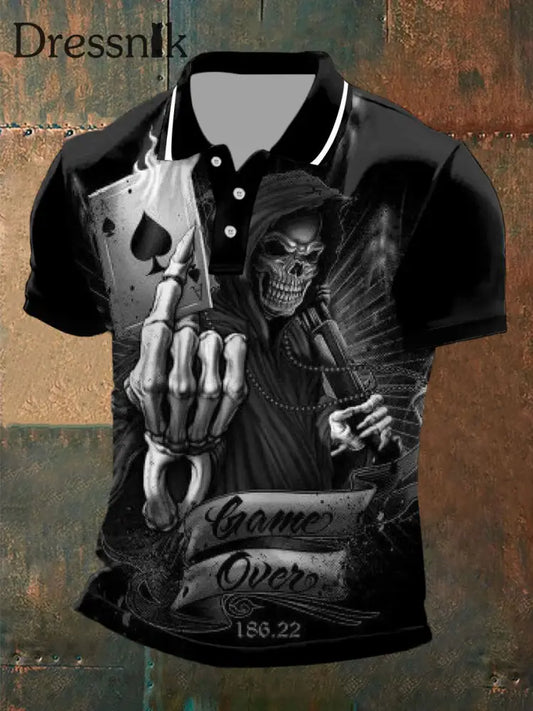 Herren Poker Schädel Casual Top Schwarz / S