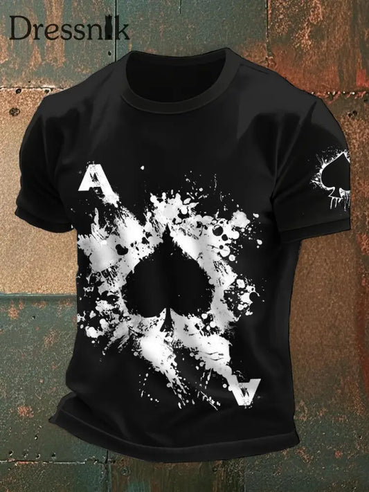 Herren Poker Spade A-Druck T-Shirts Schwarz / S