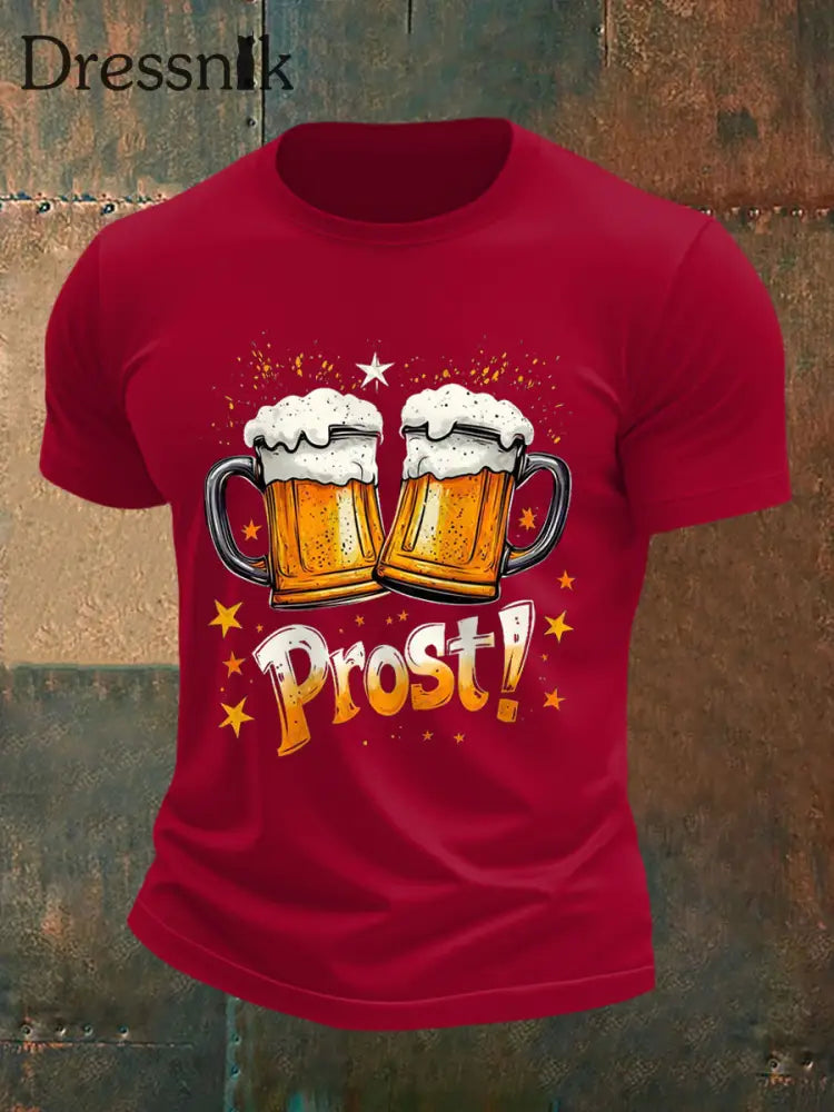 Herren Prost! Lässiges T-Shirt Tiefrot / S
