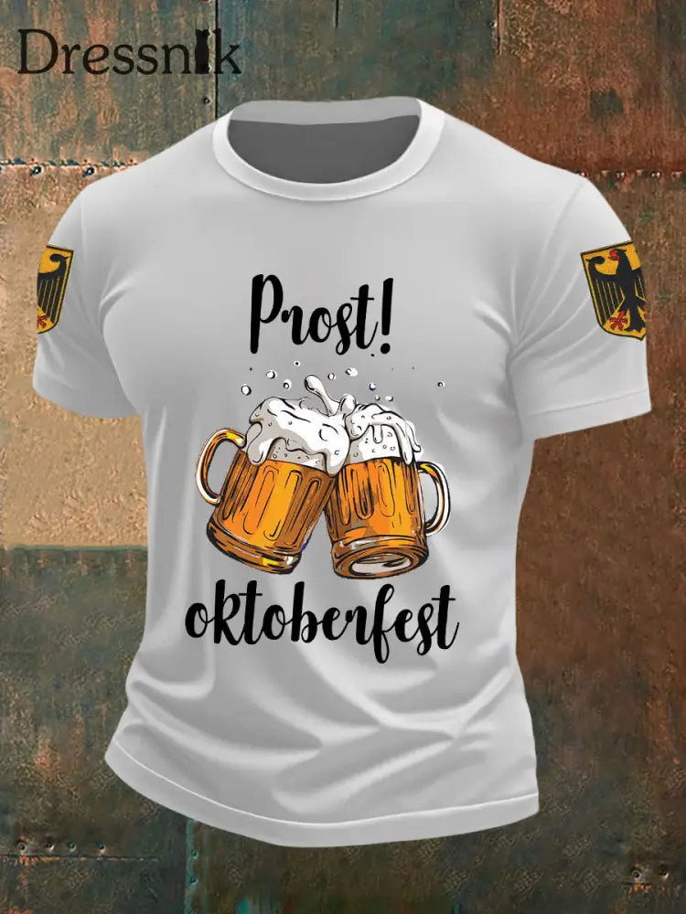 Herren Prost Oktoberfest Kurzarm T-Shirt Weiß / S