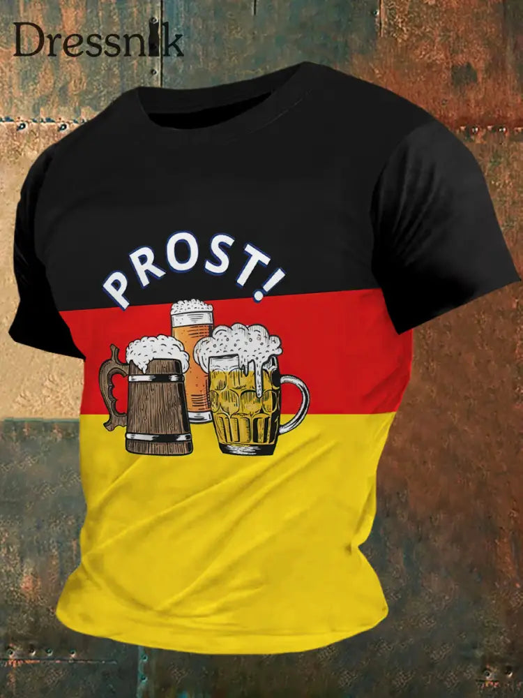 Herren Prost Print Vintage Mode Kurzarm T-Shirt bunt / S