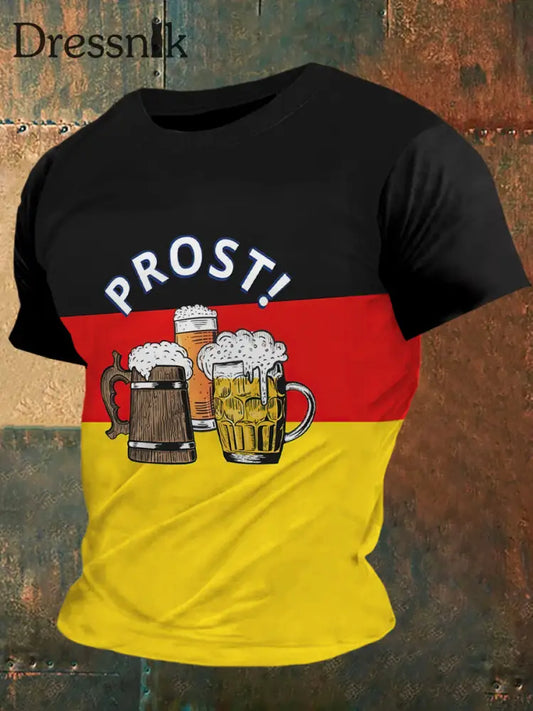 Herren Prost Print Vintage Mode Kurzarm T-Shirt bunt / S