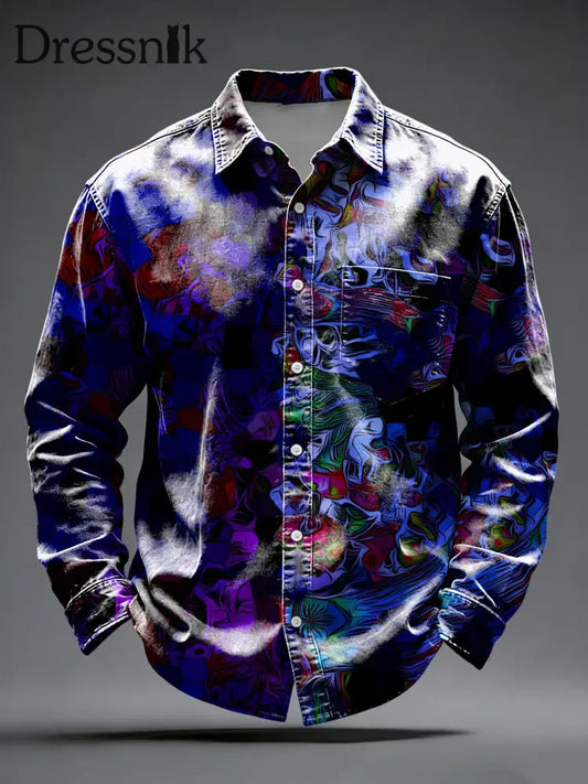 Herren Psyche delisches lila-blaues Wirbel-Kunst-Button-Down-Shirt mehrfarbig / S